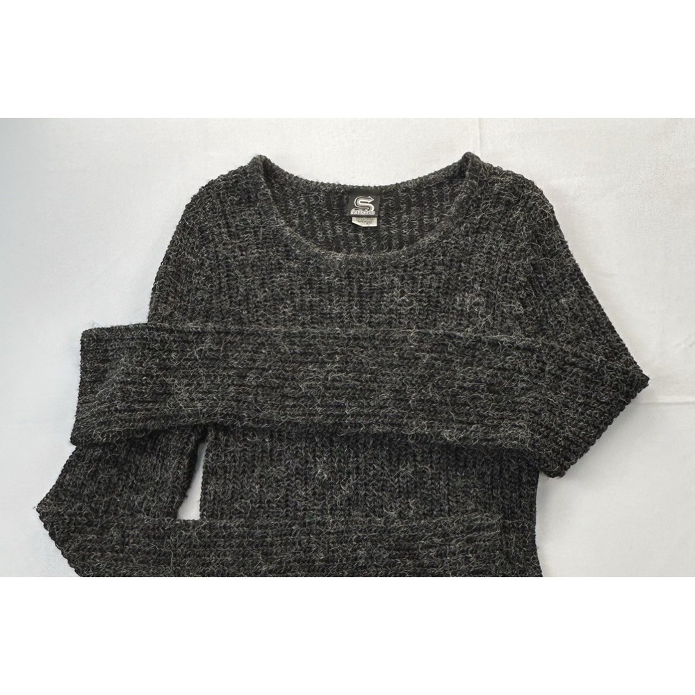 SmOOches Y2K USA Boucle Knit Sweater Medium Black Gray Bell Sleeve Stretch
